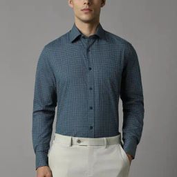 Louis Philippe Navy Cotton Regular Fit Checks Shirt-picture-33