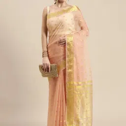 Geroo Jaipur Light Pink Woven Saree With Blouse-picture-10
