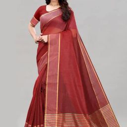 Satrani Maroon Striped Saree With Unstitched Blouse-picture-24