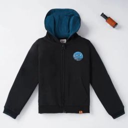 Ed-a-Mamma Kids Black Solid Full Sleeves Hooded Jacket-image-10