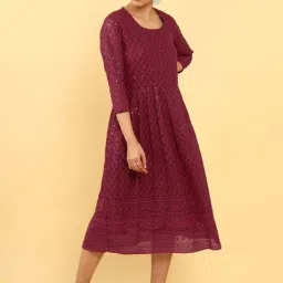 Soch Maroon Embroidered A-Line Dress-image-8