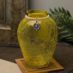 Homesake Crackle Yellow Glass Flower Pot With Brooch Neck-27