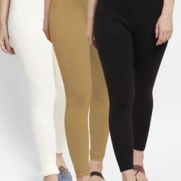 Gracit Black & Skin Mid Rise Leggings - Pack Of 3-image-73