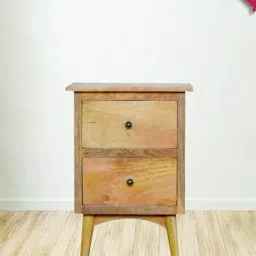 Artisan Furniture Solid Brown Mango Wood 2 Drawers Side Table-image-67