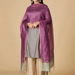 FabBasics by Fabindia Purple Cotton Plain Dupatta-image-16