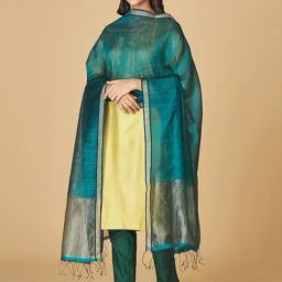 Fabindia Teal Blue Striped Dupatta-image-13