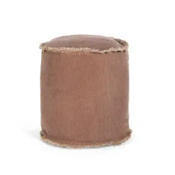 Home4U Lucas Brown Cotton Blend Round Pouffe-picture-33