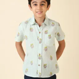 Fabindia Kids Light Green Printed Shirt-image-46