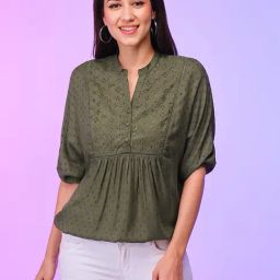 Globus Olive Cotton Self Design Top-image-46