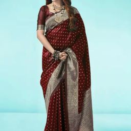 Satrani Brown Woven Saree With Unstitched Blouse-image-115