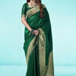 Satrani Green Woven Saree With Unstitched Blouse-image-29