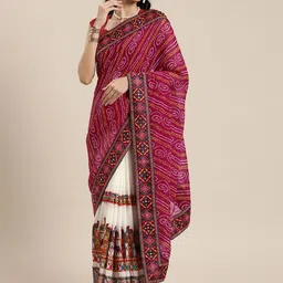 DIVASTRI Bandhani Printed Mirror Work Half and Half Pure Georgette Bandhani Saree-picture-52