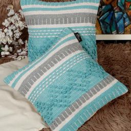 HOSTA HOMES Woven Blue Cotton Handcrafted Cushion Covers- Set of 2-image-97