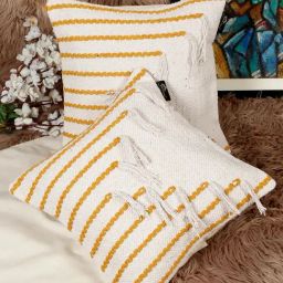 HOSTA HOMES Woven Yellow Cotton Handcrafted Cushion Covers- Set of 2-image-44