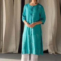 Bombay Bloom Blue Ecovero Jacquard Kurta-picture-30