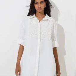 Utsa by Westside White Crochet-Detailed High-Low Cotton Kurti-image-38