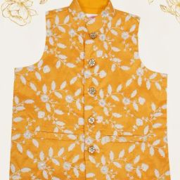 Little Bansi Boys Yellow Embroidered Regular Fit Waistcoat-image-23