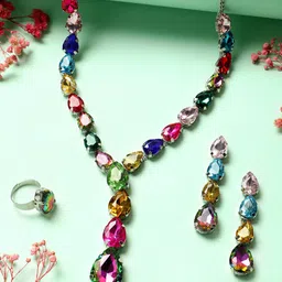 MANSIYAORANGE Rhodium-Plated Cubic Zirconia & Diamond Crystal Stone-Studded Jewellery Set-38