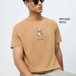 The Souled Store Brown Relaxed Fit Embroidered T-Shirt-image-116