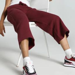 Puma Red Cotton Textured Pattern Sports Cropped Track Pants-27