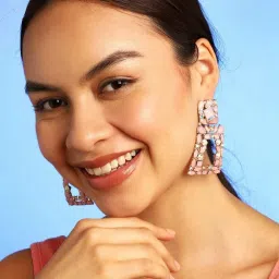 Sohi Pink Stone Designer Drop Earrings image 3