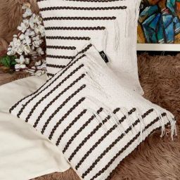 HOSTA HOMES Woven Brown Cotton Handcrafted Cushion Covers- Set of 2-image-92
