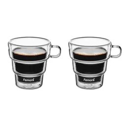 Femora Double Wall Transparent Glass Heat Resistant Coffee Mugs With Handle (0.25 L) - Set of 2 image 3