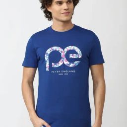 Peter England Blue Cotton Slim Fit Printed T-Shirt-image-33