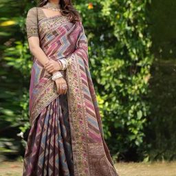 Satrani Multicolored Woven Saree With Unstitched Blouse-picture-26