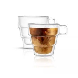 Femora Double Wall Transparent Glass Heat Resistant Coffee Mugs With Handle (0.25 L) - Set of 2 image 4