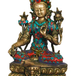 Exotic India Gold-Toned & Red Tibetan Buddhist Deity Idol Showpiece-image-60