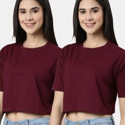 Kryptic Maroon Cotton Relaxed Fit Crop T-Shirt (Pack Of 2)-image-101