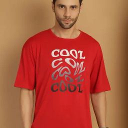 Vimal Jonney Red Regular Fit Printed Oversized Crew T-Shirt-picture-35