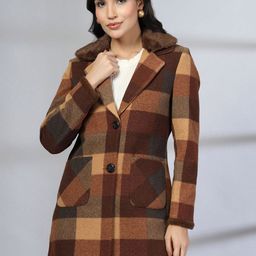 Juelle Women Checked Notched Lapel Collar Single-Breasted Overcoat-image-97