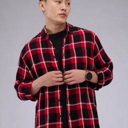 VASTRADO Core Fashion Red Regular Fit Checks Shirt-42