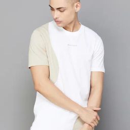 Fame Forever By Lifestyle White & Beige Regular Fit Colour Block T-Shirt-picture-39