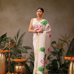 Silk Land Onam Special Floral Printed Soft Silk Kasavu Saree-picture-23