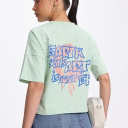 glitchez Thrilling Letters Print Drop-Shoulder Sleeves Pure Cotton Relaxed Fit T-shirt-image-27