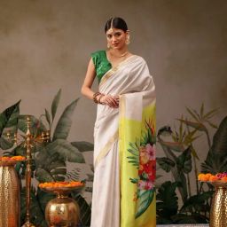 Silk Land Onam Special Floral Printed Soft Silk Kasavu Saree-picture-35