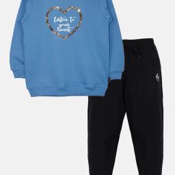 Kiddopanti Kids Blue & Black Embellished Full Sleeves Sweatshirt with Trackpants-2