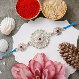 eCraftIndia Floral Silver Rakhi for Brother with Sibling Agreement & Roli Chawal Pack-image-87