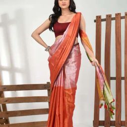CHARUKRITI Pink Colourblocked Saree With Unstitched Blouse-12
