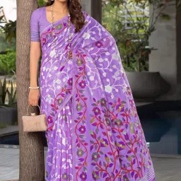 Satrani Purple Cotton Woven Saree With Unstitched Blouse-picture-17