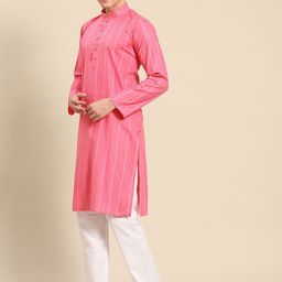 RAJUBHAI HARGOVINDAS Men Pink Striped Kurta image 4