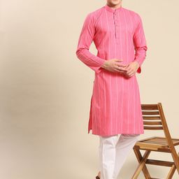 RAJUBHAI HARGOVINDAS Men Pink Striped Kurta image 5