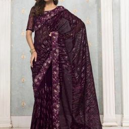 Satrani Purple Embellished Saree With Unstitched Blouse-image-61