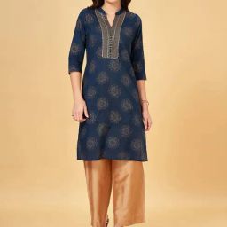 Rangmanch by Pantaloons Navy Printed Straight Kurta-picture-20