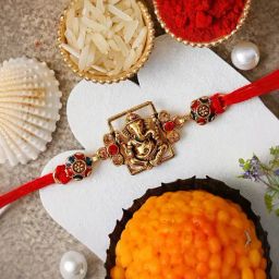 eCraftIndia Golden Lord Ganesha Rakhi for Brother with Sibling Agreement & Roli Chawal Pack-image-90