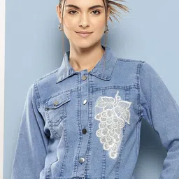 CORSICA Women Washed Lightweight Crop Denim Jacket with Embroidered-image-82