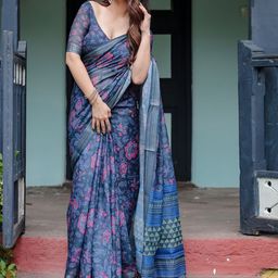 SGF11 Ethnic Motifs Printed Pure Linen Saree-image-47